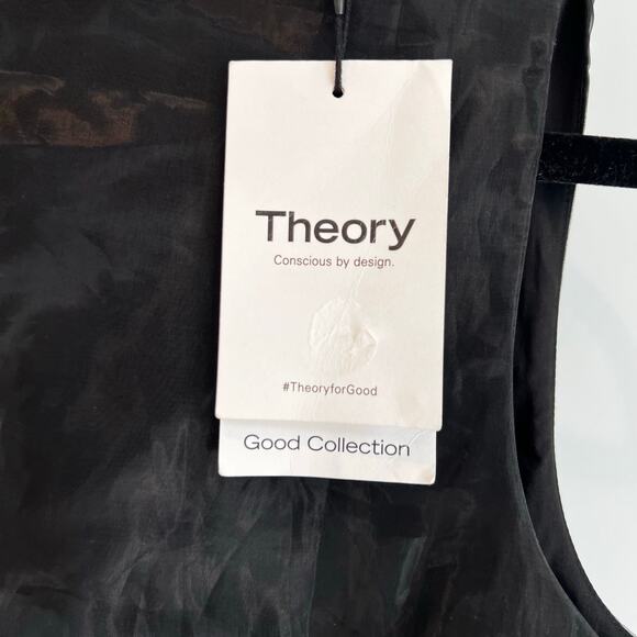 Theory Women's Organza Layer Mini Shift Dress Sleeveless Black Size 4 NWT - Picture 12 of 13